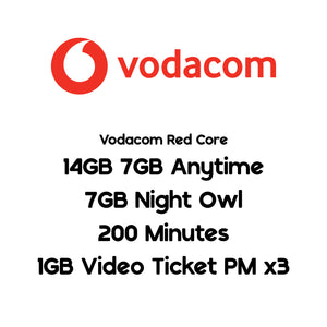 Vodacom Red Core - Sim Only - 28GB Anytime, 14GB Night Owl, 200 Minutes, 1GB Free Video Ticket