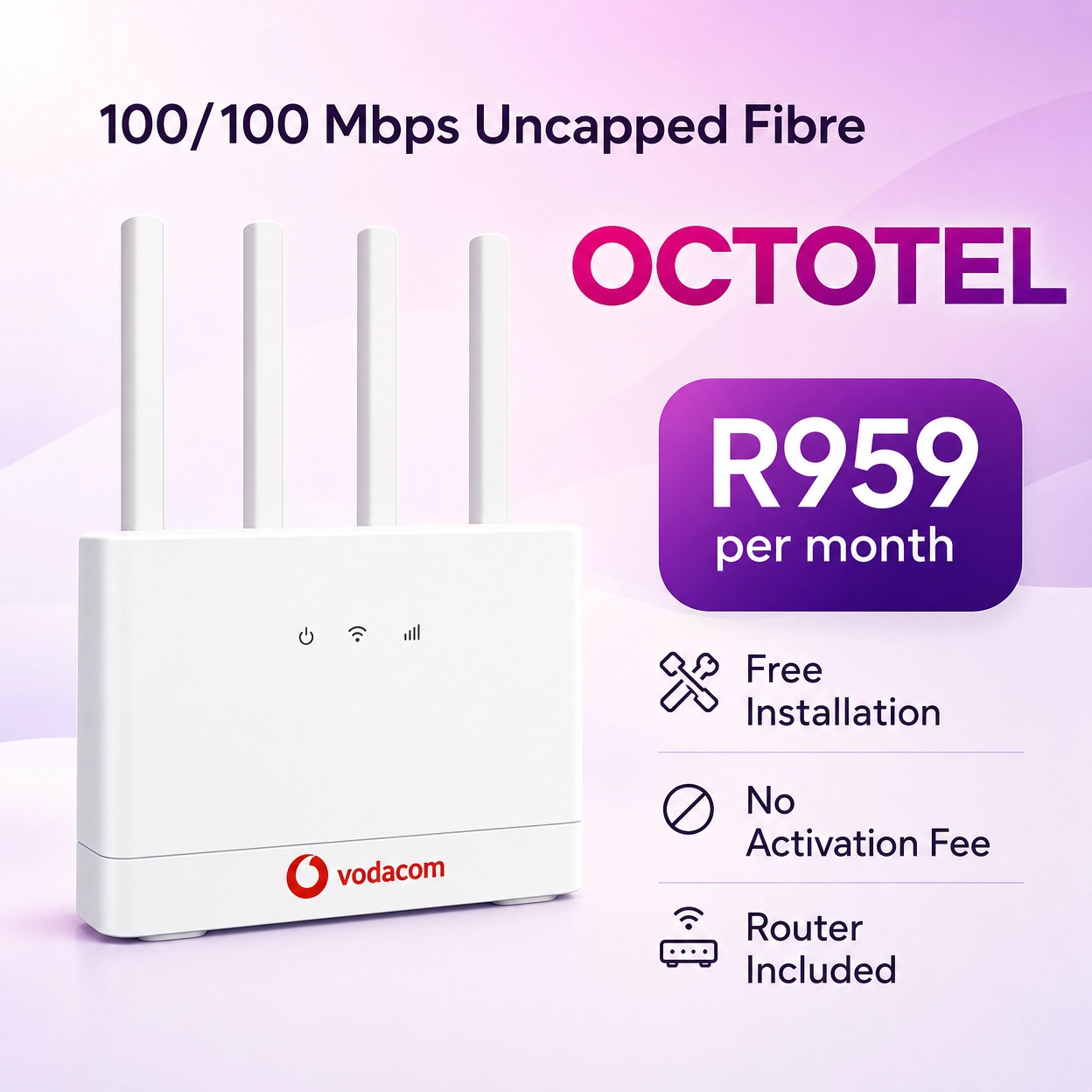 100/100 Mbps Uncapped Fibre (Octotel)